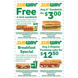 Coupon Sheet White Bag Stuffer – Subway Twin Towers Marketing